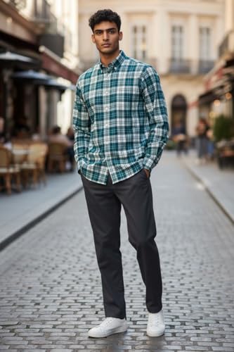 Image of JHABAK'S Cotton Blend Unstitched Checkered Fabric for Men - 2.35m Shirt Piece / 3m Kurta Piece - Width 36 Inches