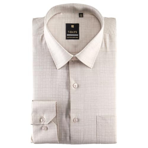 Image of 7-DAYS Premium Men's Formal Shirts - Cotton Rich, Textured Self-Design, Full Sleeve, Regular Fit, Wrinkle Resistant, with Pocket - Perfect for Office