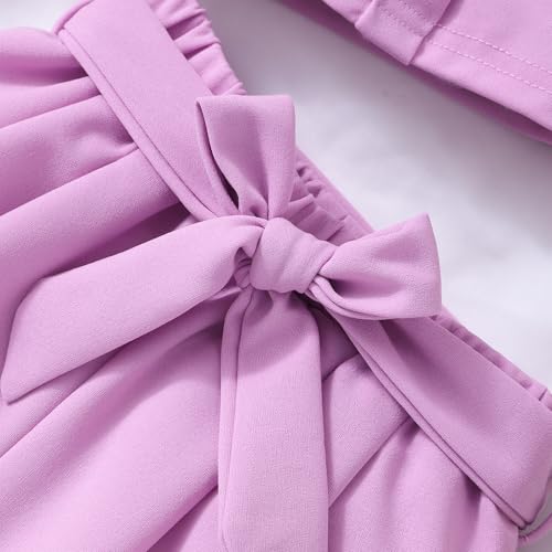 Image of Adorable 2PCS Ruffle Button-Down Sleeveless Top and High Waist Bow Knot Short Sets for Toddlers Kids