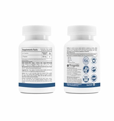 Image of Trexgenics L-THEANINE 200 mg, Double strength Stress, Focus, Mood, Relaxation Support (60 Veg Capsules)