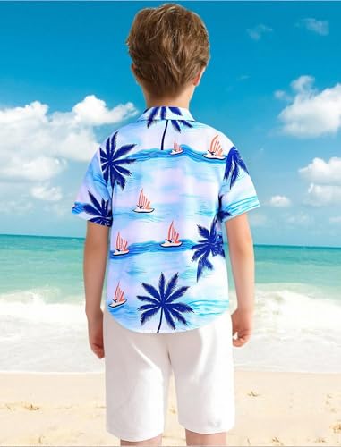 Image of Hawaiian Shirt for Boys Button Down Wrinkle Free Shirt Short Sleeve Funny Beach Casual Summer Print Top for Kids 4-15 Years
