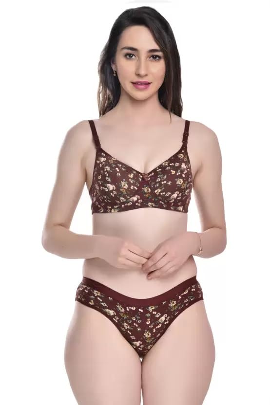 Image of Women's Cotton Full Coverage Lightly Padded Wire Free Sexy Bra Panty Lingerie Set Honeymoon Bikni Set for Girl's Combo Pack of 3
