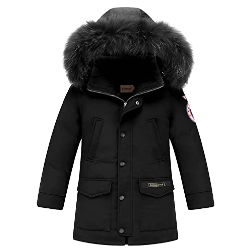 SXSHUN Blouson Garçon Enfants Manteau Parka à Capuche Vêtement Coupe Vent Veste en Coton Doudoune Longue, Noir, 13 - 14 Ans Cover
