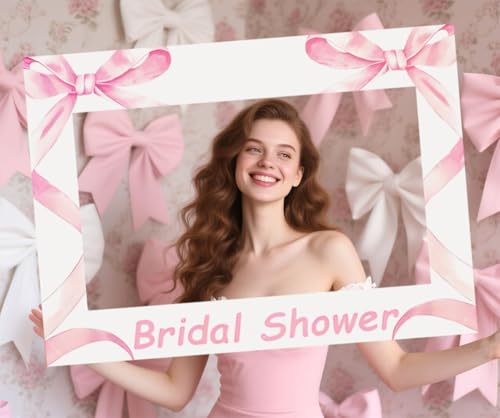 BACH AND BOOZY Pink Bridal Shower Party Photo Booth Props Frame Tie The Knot Decor Pink Bow Banner Garland Coquette Hen Bride To Be Bachelorette Party Decorations