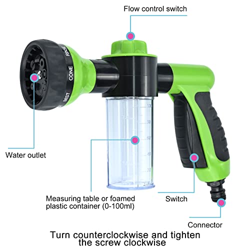 Garden Hose Spray Gun, Adjustable Foam Spray Gun with Soap Dispenser, 8 Patterns High-Pressure Sprayer with Reservoir for Lawn/Garden Watering Car Washing Pet Bathing Fertiliser - Image 5