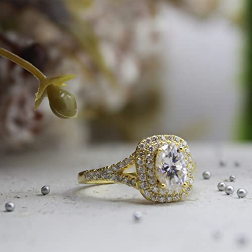 SAVEARTH DIAMONDS 1 1/2 ct. t.w Center 5X7MM Oval Cut Lab Created Moissanite Diamond Double Halo Engagement Ring For Women In 14k Gold Over Sterling Silver (VVS1 Clarity, 1.50 Cttw)4
