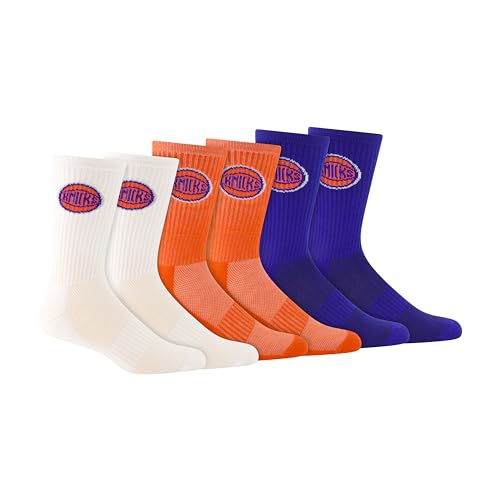 Ultra Game Mens NBA Official Athletic Cushioned Core Logo Team Crew Socks - 3 Pack New York Knicks Assorted M6-12