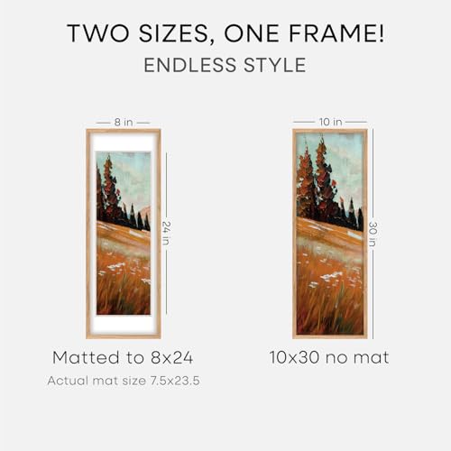 Image of Homeforia 10x30 Wood Frame, High End Natural Oak 10x30 Light Wooden Picture Frame with Mat 8x24, 10 x 30 Poster Frames Matted to 8 by 24 Print, 30x10 Hanging Frames, Tempered Glass, Wall Kit, Set of 1