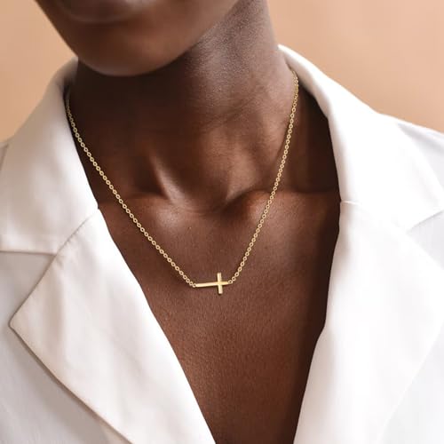 KSF Gold Layered Cross Necklace for Women - 14K Gold Plated Layered Cross Cubic Zirconia Pendant Necklace for Women Trendy Stack Jewelry Gift4