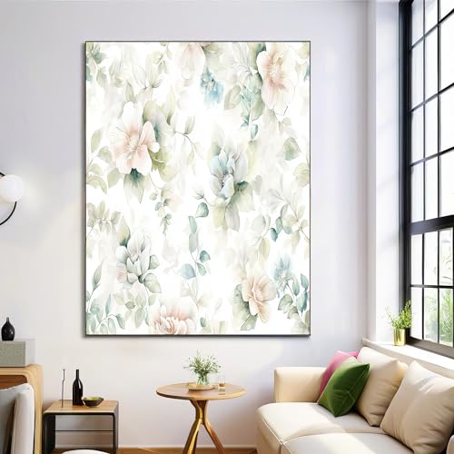 Impression Sur Toile Fleurs Naturelles - Aquarelle Peinte À La Main Toile Peinture Image Tableau Décoration Murale Pour Chambre Peintures À L'Huile Vert...
