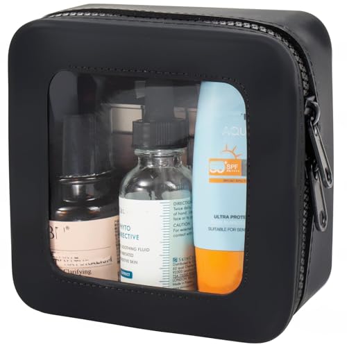 Small Clear Makeup Bag for Women, Mini Silicone Pouch Travel Cosmetic Case Waterproof Clear Make Up Pouch Purse with Zipper Cute Toiletry Bags for Traveling Car Organizer Travel Essentials (Black)