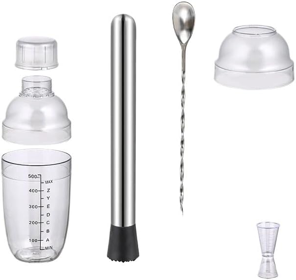 Clear Cocktail Shaker Set with Measuring Jigger, Drink Mixing Tools for Bartending Home Bar(1000Ml 7Pcs)