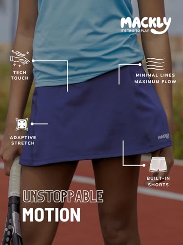 Image of mackly Girls Tennis Skirt | Breathable Fabric, Built-in Shorts | Lightweight, Flared Design for Sports & Active Play | Activewear