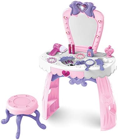 LONGZUYS Play Pretend Kids Vanity Table Kits, Toddler Fantasy Vanity Beauty Dresser Table Play Set Include Hand Mirror, Hair Dryer, Brush, Comb Toys for 2,3,4 yrs Kids (23Pcs Kids Vanity Table Kits)