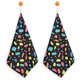Jubonexis Toalla de mano pequeña con formas pastel coloridas con lazo para colgar, 2 paños absorbentes y suaves para cocina y baño