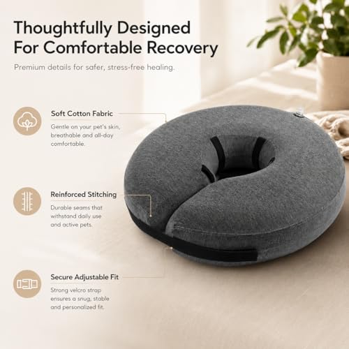 Image of MIDOG Inflatable Dog Cone, Soft Donut Recovery Collar Alternative After Surgery to Help Prevent Licking, Comfy E Collar with Neck Pillow Design, Grey, L