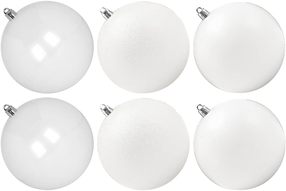 Lanpn Extra Large Christmas Baubles, XL Giant Big Oversized Huge Shatterproof Christmas Ornaments Plastic Balls for Outdoor Outside Christmas Tree Decor Decorations (10cm/100mm, 6 Packs, White)