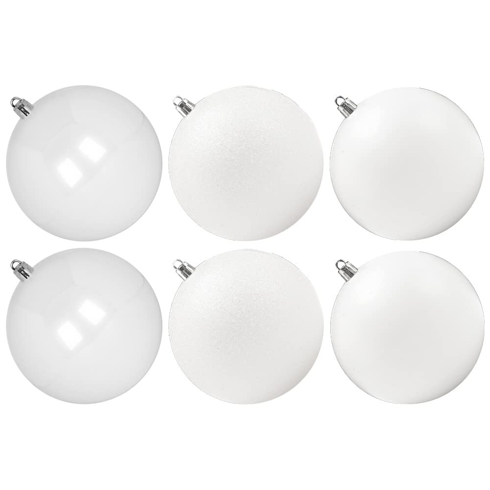 Lanpn Extra Large Christmas Baubles, XL Giant Big Oversized Huge Shatterproof Christmas Ornaments Plastic Balls for Outdoor Outside Christmas Tree Decor Decorations (10cm/100mm, 6 Packs, White)