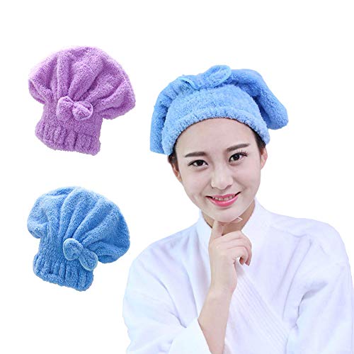 Bestgrass 2 Pack Hair Towel Wrap, Hair Drying Towel with Button, Microfibre Hair Towel, Dry Hair Hat, Bath Hair Cap