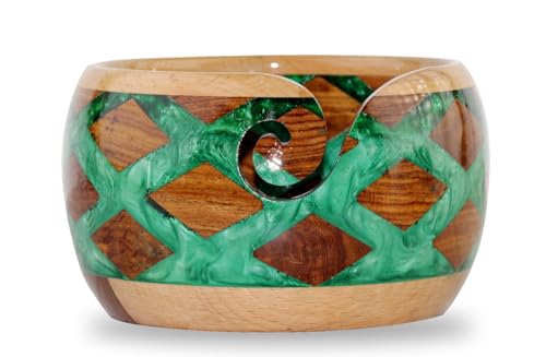 Image of Wooden Yarn Bowl for Knitting, Resin and Wooden Mix Knitting Yarn Holder, Large Crochet Yarn Holder Best Gift for Knitters Best Gift