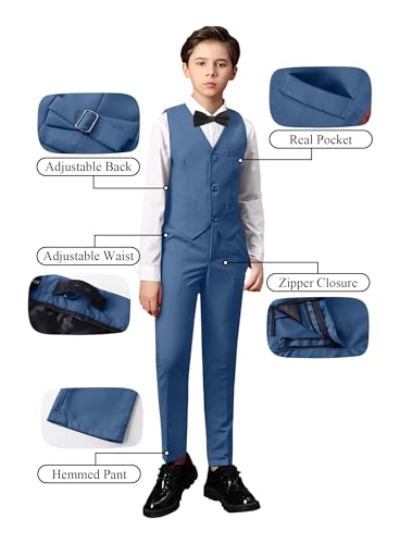 Image of Toddler Suits Slim Fit Suit for Boys,Formal Tuxedo Ring Bearer Outfit Kids Dress Clothes for Wedding,Adjustable Waist