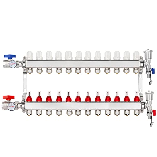 GCCSJ 12 Loops PEX Manifold Radiant Floor Heating Set Stainless Steel Heated Hydronic Heating