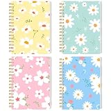 BOOKNOW 4PCS Mini Spiral Notebooks, A6 Small Line College Ruled Pocket Notepads Cute Flower Hardcover Notebooks for Girls Women Gift School Office Journals Supplies, 4.1x 5.8 Inch, 640 Pages