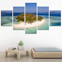 SIGNWIN 5 Panel Canvas Wall Art Modern Art Beach Dramatic Island Landscape Multicolor Photography for Home Decorations Ready to Hang - 60