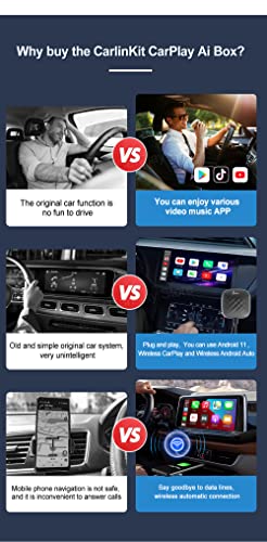 CarlinKit Adaptador de vídeo multimídia CarPlay V3 Ai Box Android automático e sem fio, 4 GB + 64 GB
