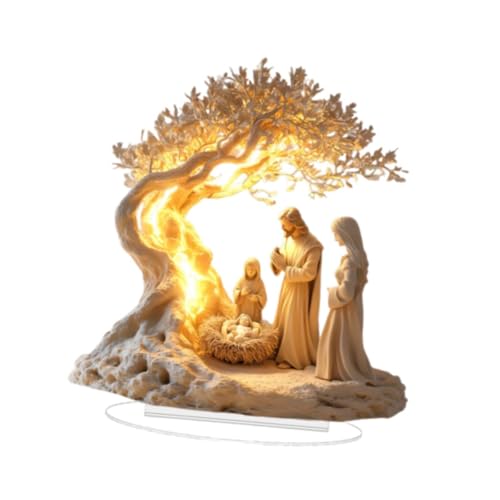 perfk Adorno de Mesa con Escena de la Natividad navideña de 7,1 x 7,8 Pulgadas, decoración navideña con Soporte, decoración Cristiana, acrílico Plano 2D