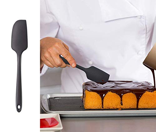 Image of P-Plus International Silicone Spatula Set 4-pcs - 446ºF Heat-Resistant Baking Spoon Spatula - Seamless One-Piece Design Easy to Clean - Non-Stick Silicone Stainless Steel Core (Spatula 4A Black)