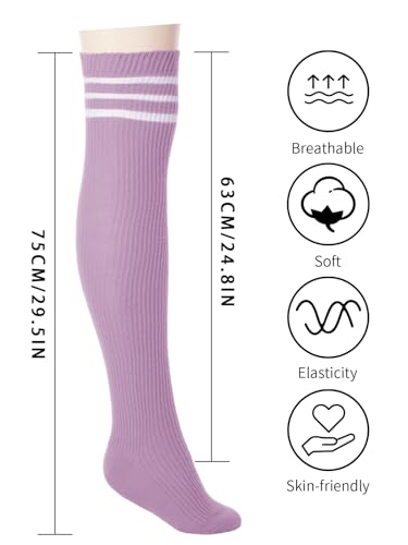 Image of Abodhu Womens Thigh High Socks, Over Knee Socks for Women, Striped Knit Long Tall Stockings, Cosplay Casual Socks
