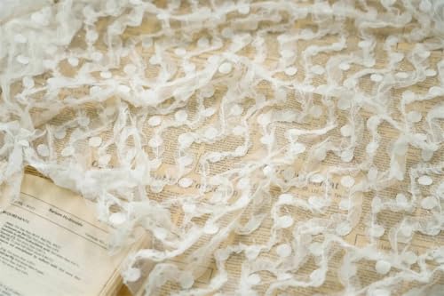 Spring Striped Mesh Lace Embroidered Fabric Japanese for Women's Outfit