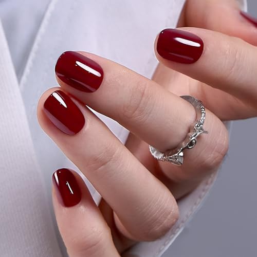 Image of CurvLife Soft Gel Press On Nails Square, Long-Lasting 32Pcs 16Size Reusable Stick On Fake Nails Kit with Glue Tabs, Glossy Salon-Style Manicure for Women Teens Beginners, At-Home (Scarlet Poise)
