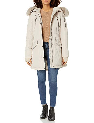 BCBGMAXAZRIA Women's Heavy Parka with Faux Fur Hood, Pearl, Small