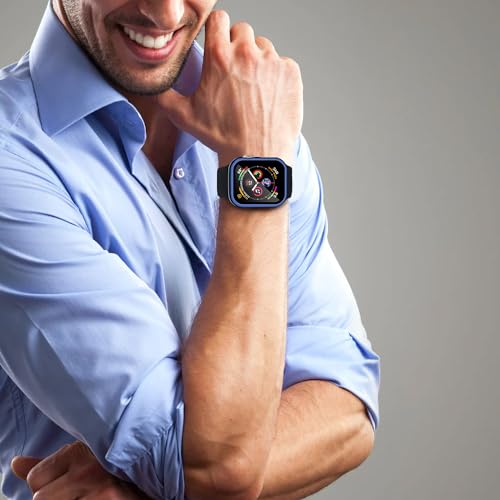 Image of Smiling 2 Pack Case Compatible with Apple Watch Series 9 (2023) /Series 8 /Series 7 41mm with Tempered Glass Screen Protector, Hard PC Case Overall Protective Cover - 1 Blue + 1 Transparent