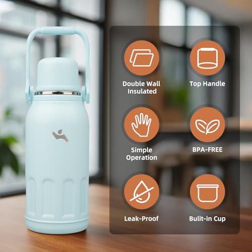 Image of Konokyo 40oz Thermos for Cold Drinks, Insulated Water Bottle, Cyan Blue