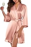 Ekouaer Women's Short Silk Robes Bride Bridesmaid Short Satin Robes for Wedding Party Getting Ready