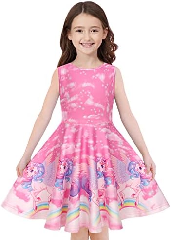 Quedoris Girls Twirly Printed Casual Party Dress Fantasy Unicorn Sleeveless L
