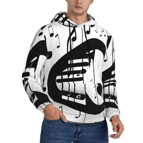 Sweat à capuche noir et blanc imprimé musique pour homme grande taille 4XL