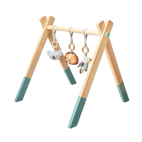 Nuby Animal Adventures Wooden Baby Play Gym with Hanging Toys - Supports Early Infant Development - Easy to Fold for Storage and Travel
