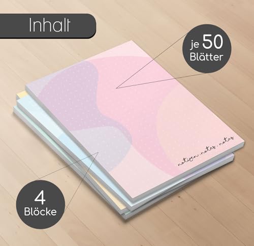 younikat 4x Notizblock A6 bunt | Je 50 Blatt | Pastell Notizblöcke kariert, liniert, punktiert & blanko I Bunte DIN A6 Blöcke in den Farben Rosa, Blau, Gelb & Mint I you0086