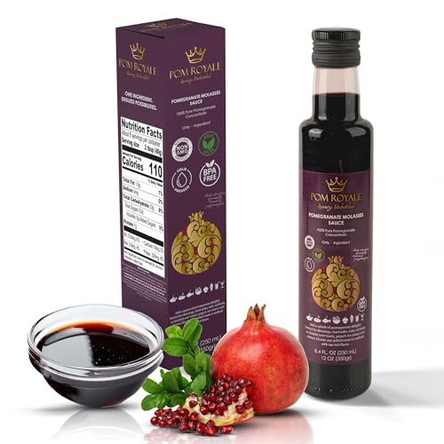 Pom Royale Pomegranate Molasses (Nar Ekşisi), 12.35 oz Glass Bottle – Single Ingredient Slow-Reduced Pomegranate Syrup – Gourmet Finishing Sauce – Kosher, Halal, Non-GMO
