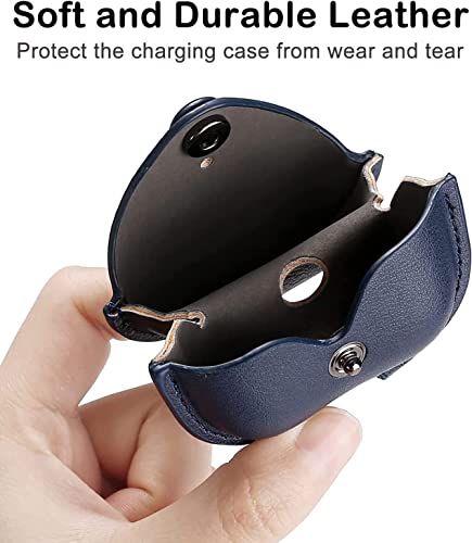 Image of Genuine Leather Case Compatible with AirPods Pro 3rd Gen (2025), VOMA Protective Cover for Apple AirPods Pro 3 Wireless Charging Case with Keychain and Snap Lock Navy Blue