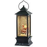 Eldnacele Christmas Snow Globe Lantern with Music, Battery Operated Lighted Swirling Glitter Water Lantern with Timer for Christmas Home Decoration, Santa