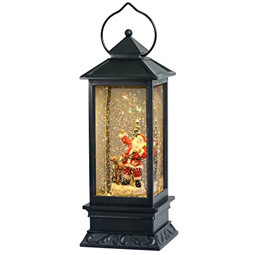 Image of Eldnacele Christmas Snow Globe Lantern with Music, Battery Operated Lighted Swirling Glitter Water Lantern with Timer for Christmas Home Decoration, Santa