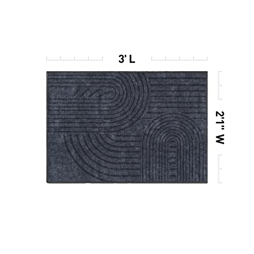 Rugshop Contemporary Lines Plaid Stain Resistant Flat Weave Eco Friendly Premium Recycled Machine Washable Area Rug 2'1"X3' Dark Gray #TOP1