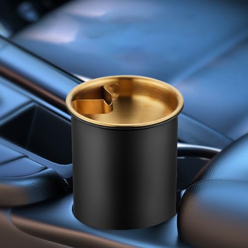 Image of Car Ashtray with Lid, Portable Smell Proof Ashtray for Car, Detachable Smokeless for Car Cup Holder Stainless Steel Windproof Extinguished Butt Bucket Ash Tray for Outdoor Travel Home Office (Black)