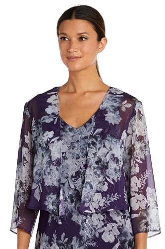 Image of R&M Richards Women's Elegant Floral Chiffon High-Low Dress W /Shimmer Accents & Coordinating Bolero