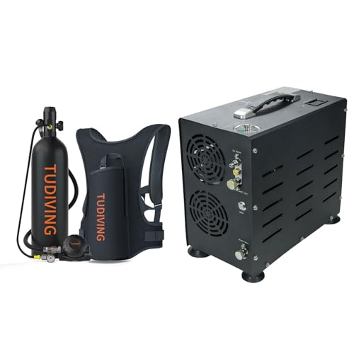 TUDIVING-2L Lung Tank | 122Cu in Scuba Tank with Air Compressor | 2000CC Diving Tank | Portable Reusable | Max 3000 PSI | Support 30-45 Minutes Breath | for Diving/Underwater Work (S700Plus A3)
